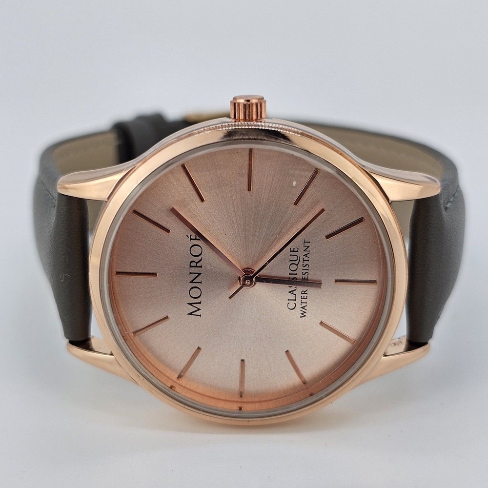 36MM Women's Watch Gold Dial Gray Leather Band Straps New‎ Battery